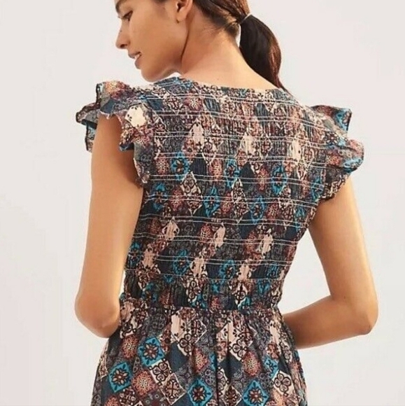 Anthropologie Ruffle Smocked Teired Button Front Cotton Midi Dress XS - Picture 2 of 15